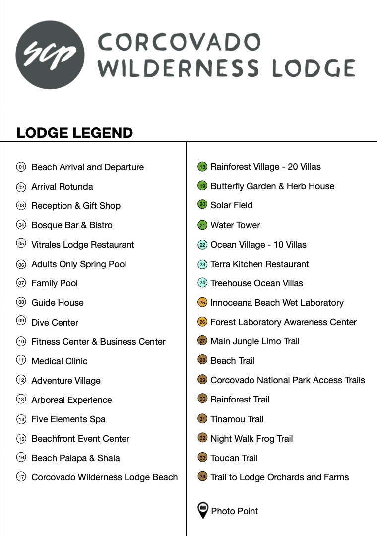 Lodge Legend corcovado map list of locations